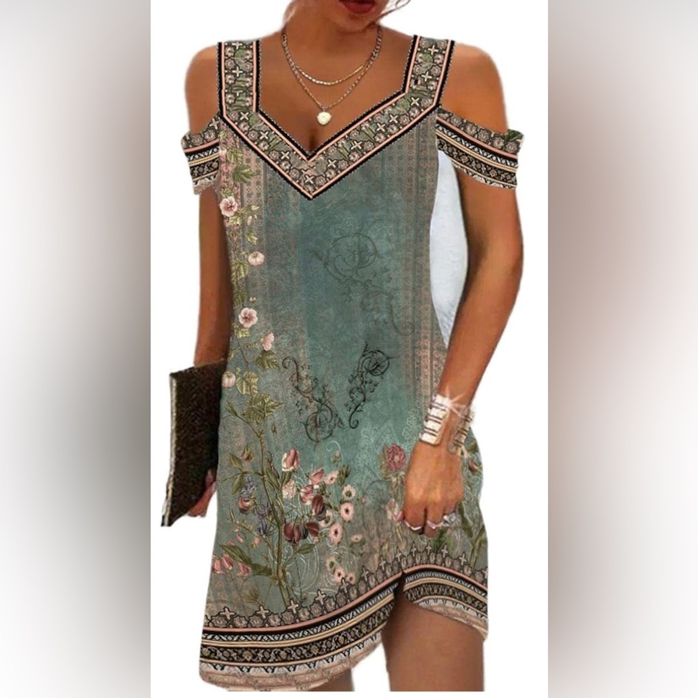 Women's Boho Floral Print Casual Loose Summer Dress.